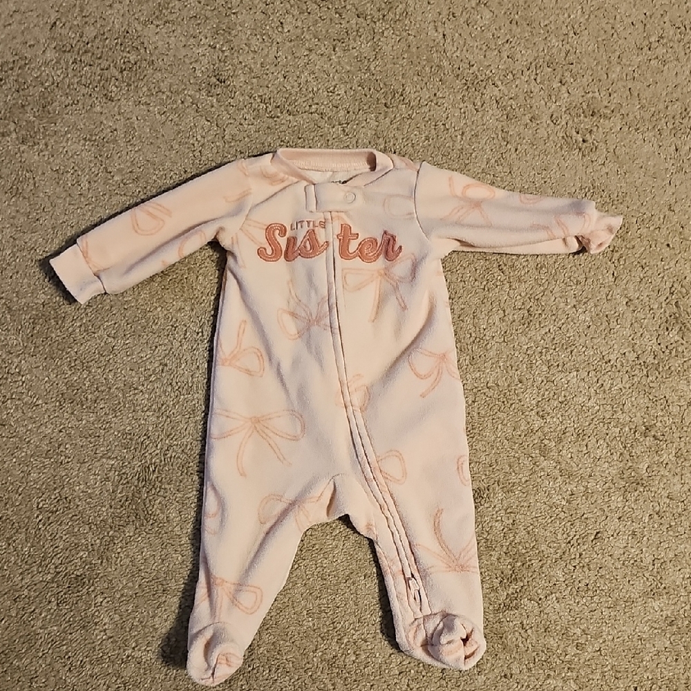 Carter's Pink 'Little Sister' Bow Print Footie Onesie